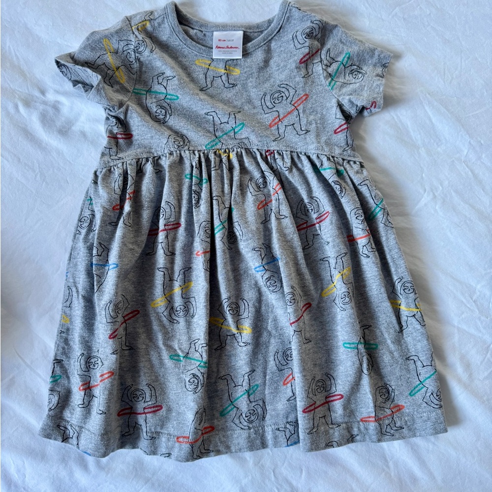 Hanna Andersson Sloth Hula Hoop Short Sleeve Organic Cotton Gray Dress Size 2